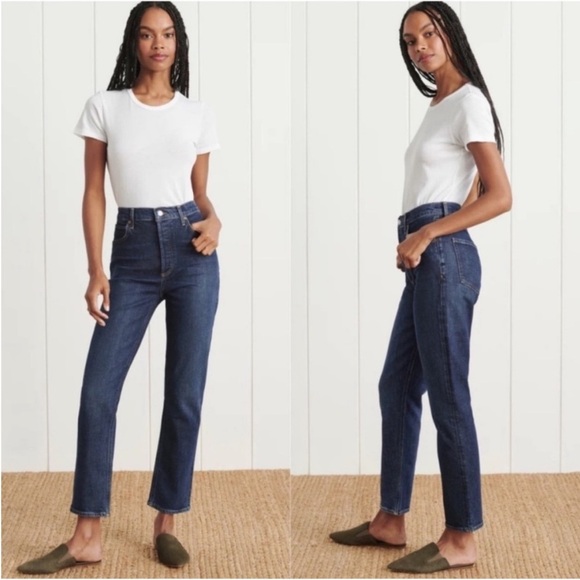 Agolde Riley Long High Rise Straight Leg Jeans Dark Blue Wash Size 31 Luxury - Picture 14 of 16